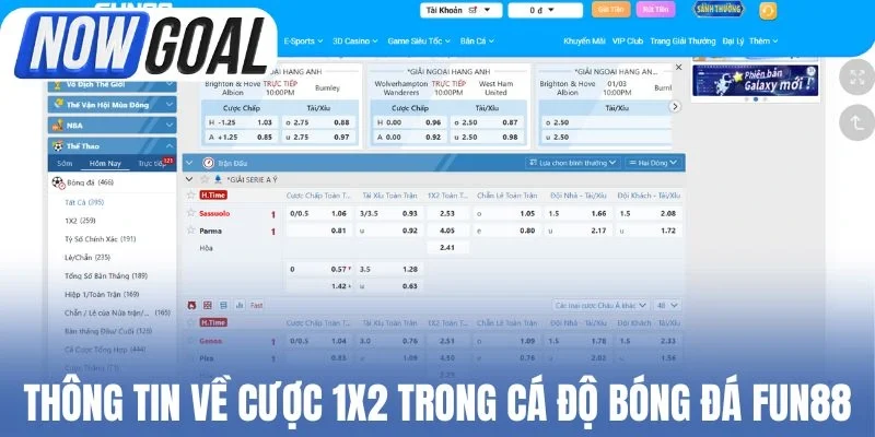 Thông tin về cược 1x2 trong cá độ bóng đá Fun88