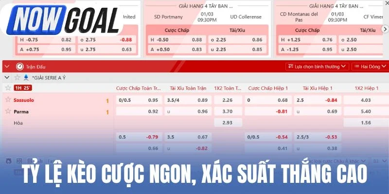 Tỷ lệ kèo cược ngon, xác suất thắng cao