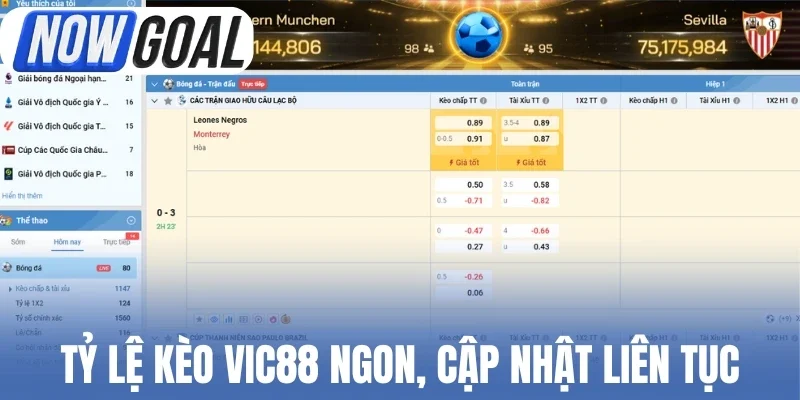 Tỷ lệ kèo Vic88 ngon, cập nhật liên tục